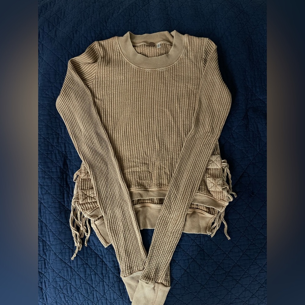 Free People Tan Knit Sweater with Side Ties